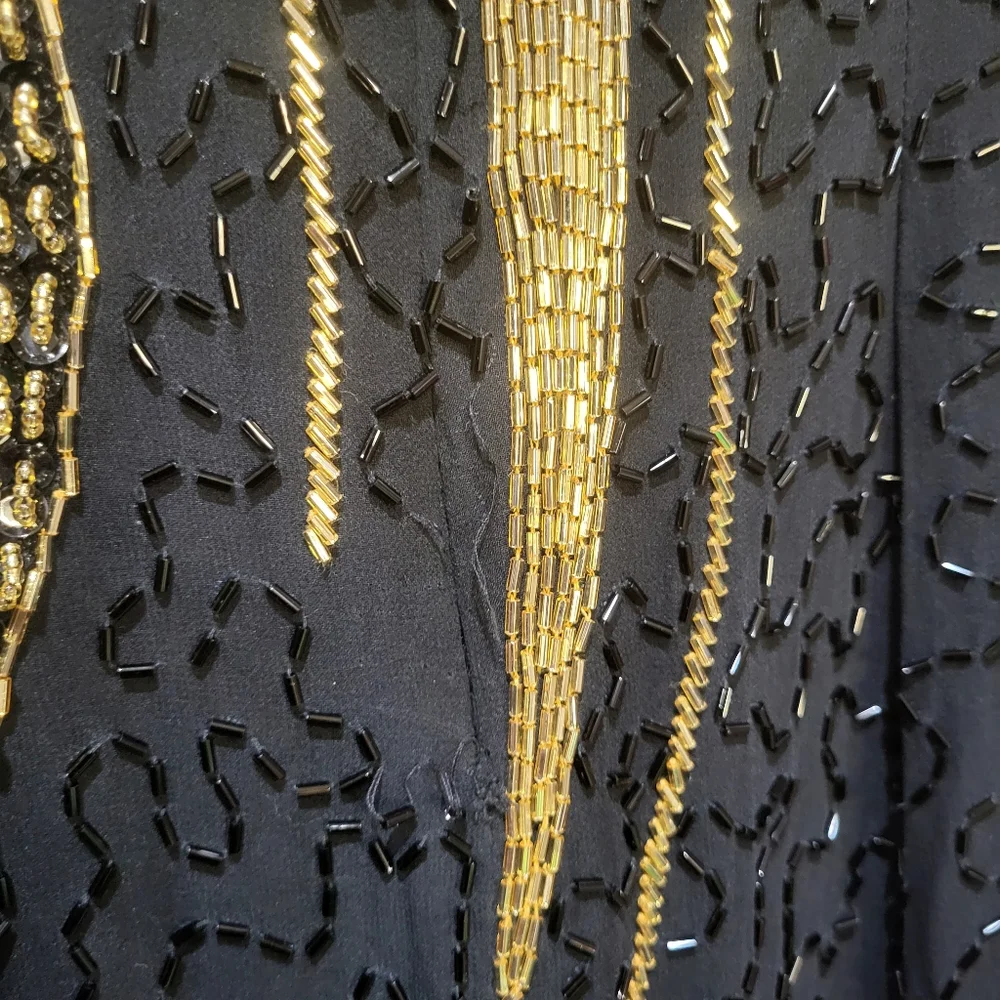 Vintage black & gold full length silk beaded formal gown - Picture 12 of 13